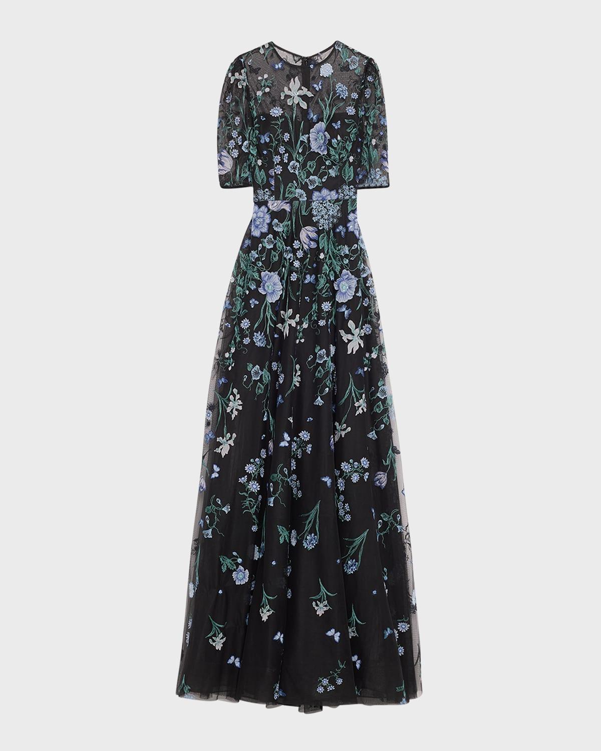 embroidered a-line tulle gown