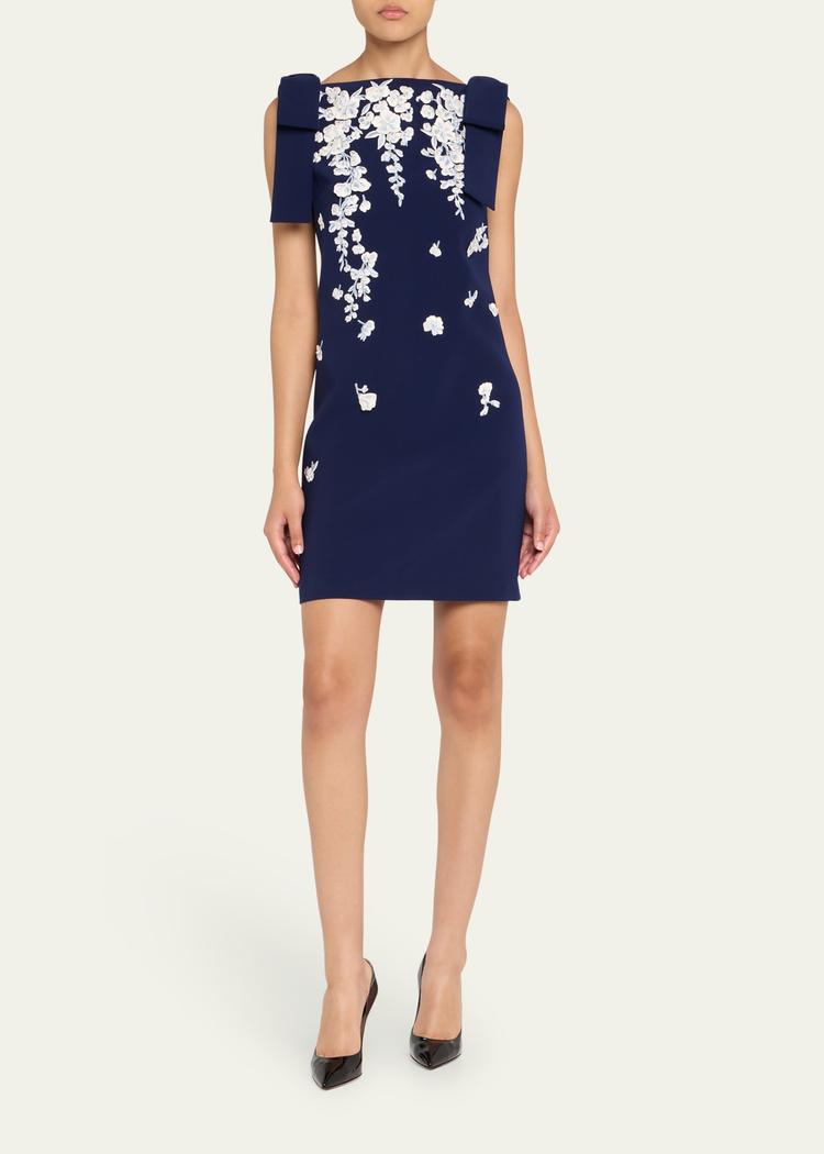 embroidered applique bow mini dress