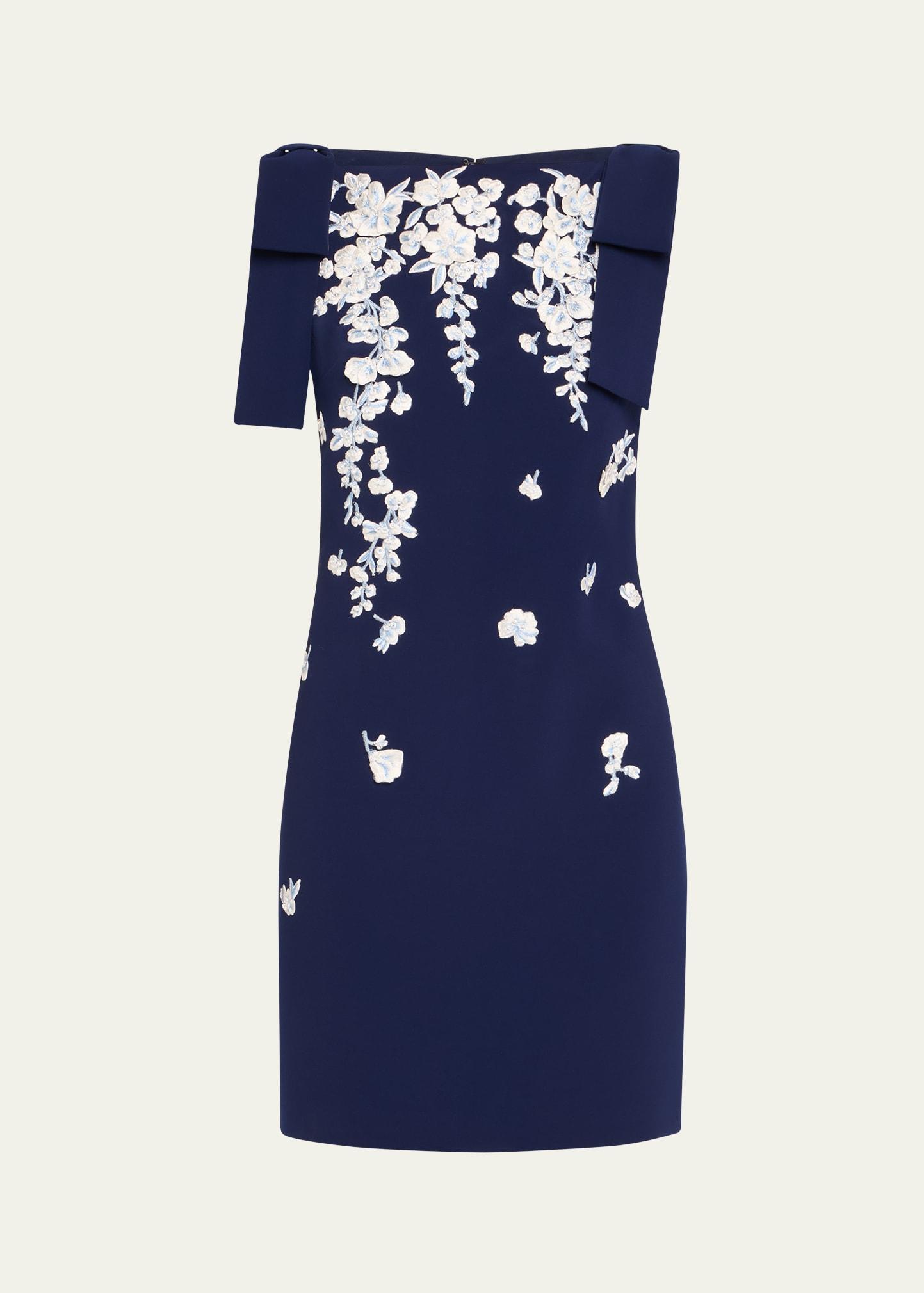 embroidered applique bow mini dress
