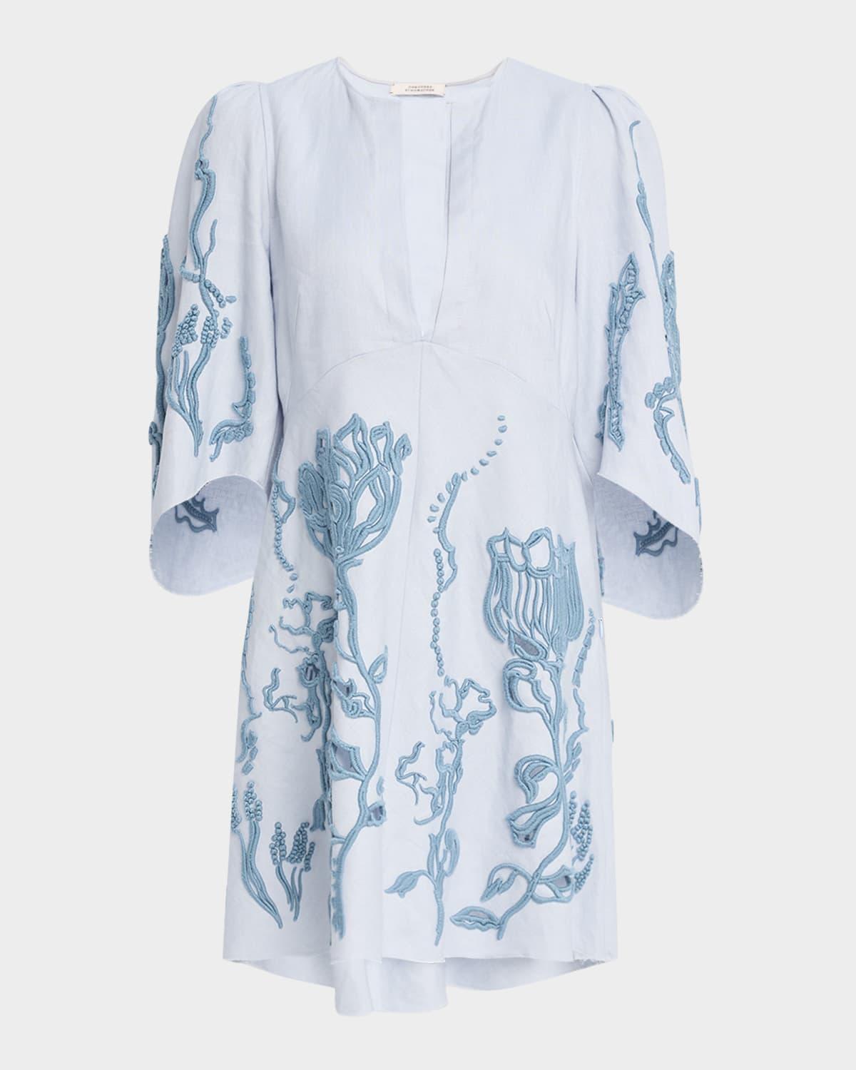 embroidered beauty high-low linen mini dress