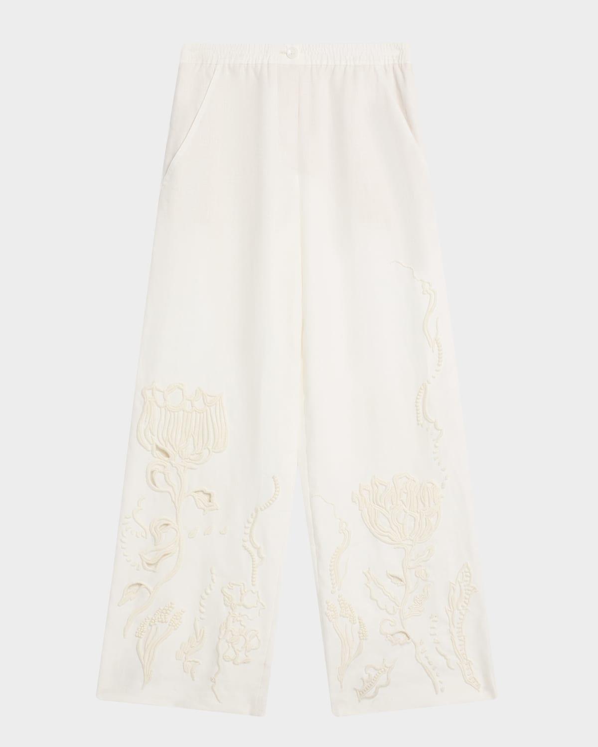 embroidered beauty linen pants