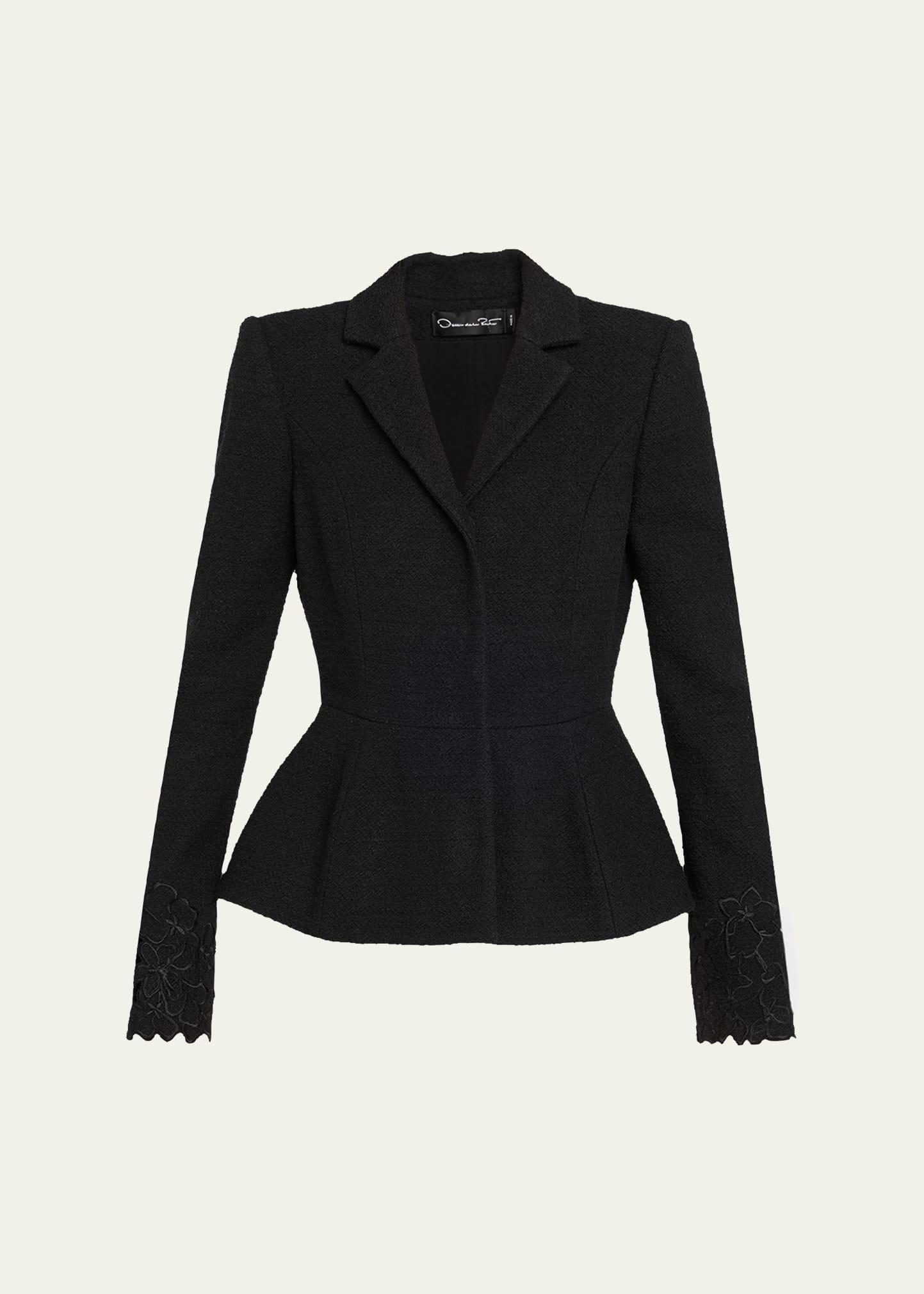 embroidered boucle peplum suit jacket