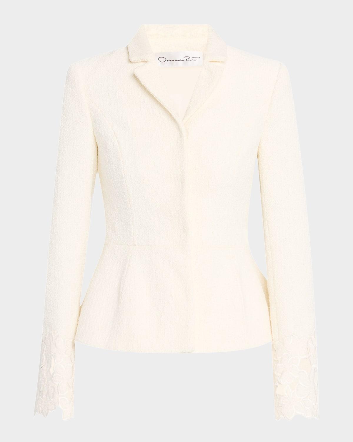 embroidered boucle peplum suit jacket