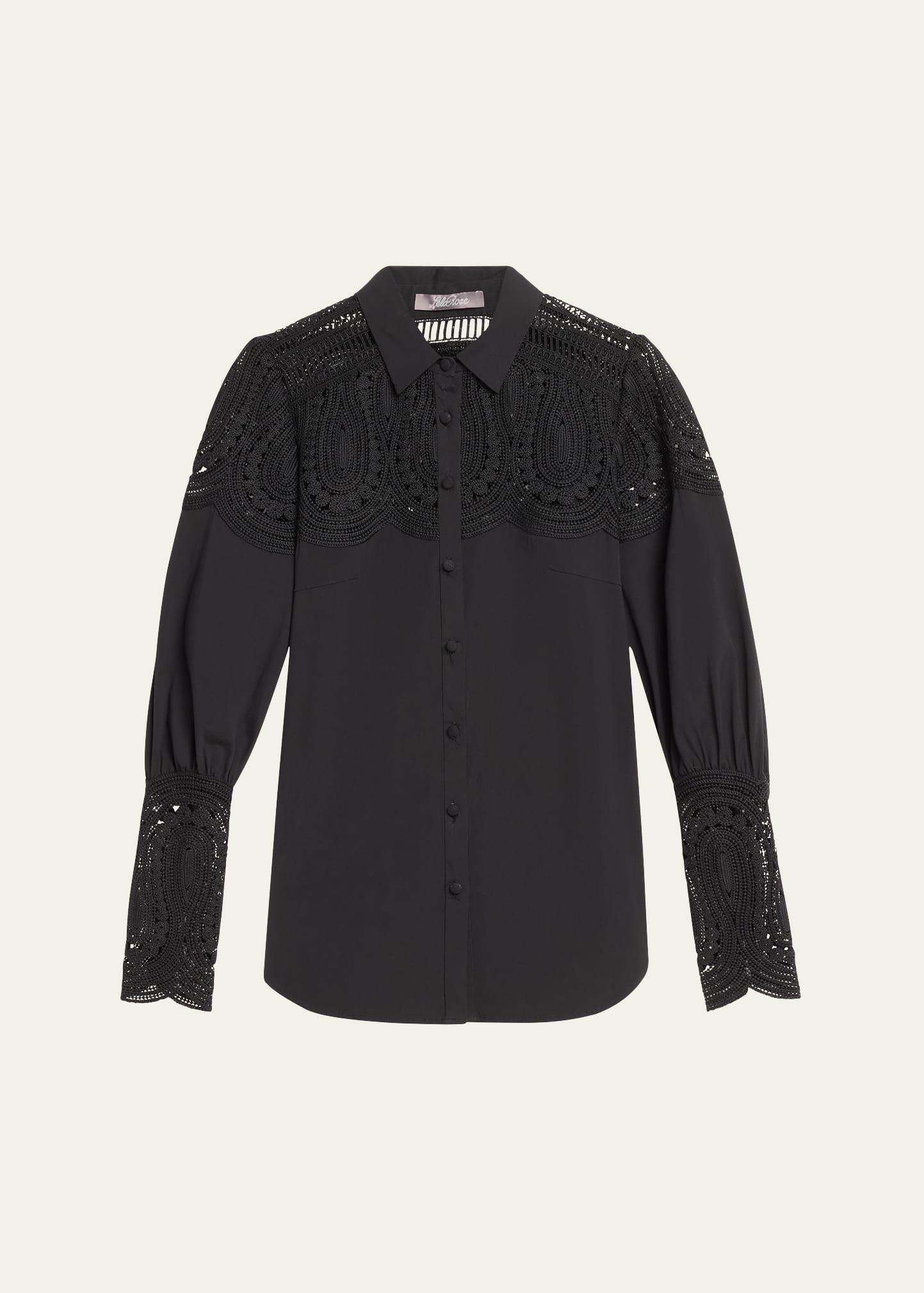 embroidered button-down top