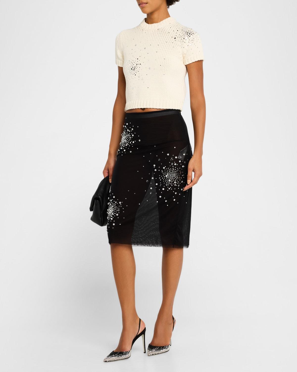 embroidered chunky knit crop top