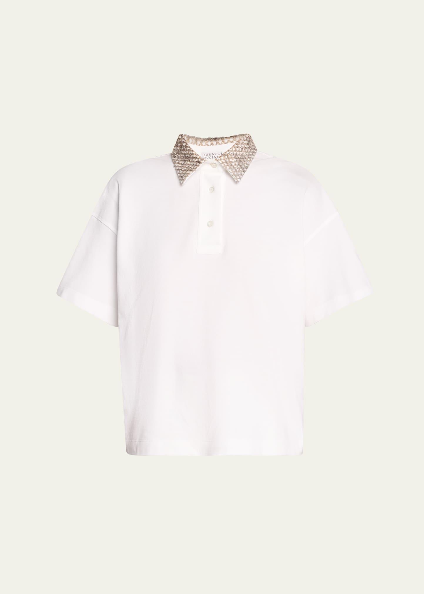embroidered collar cotton piquet polo shirt