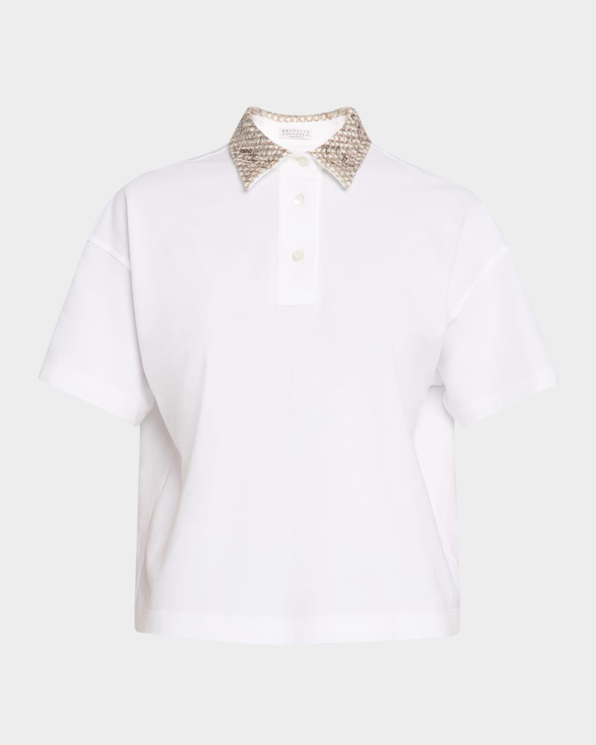 embroidered collar cotton piquet polo shirt