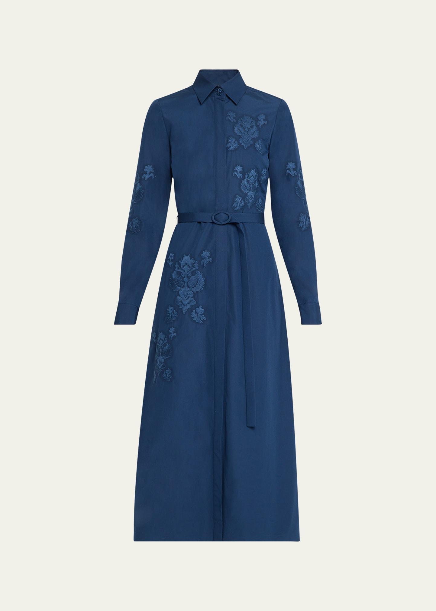embroidered cotton midi shirtdress
