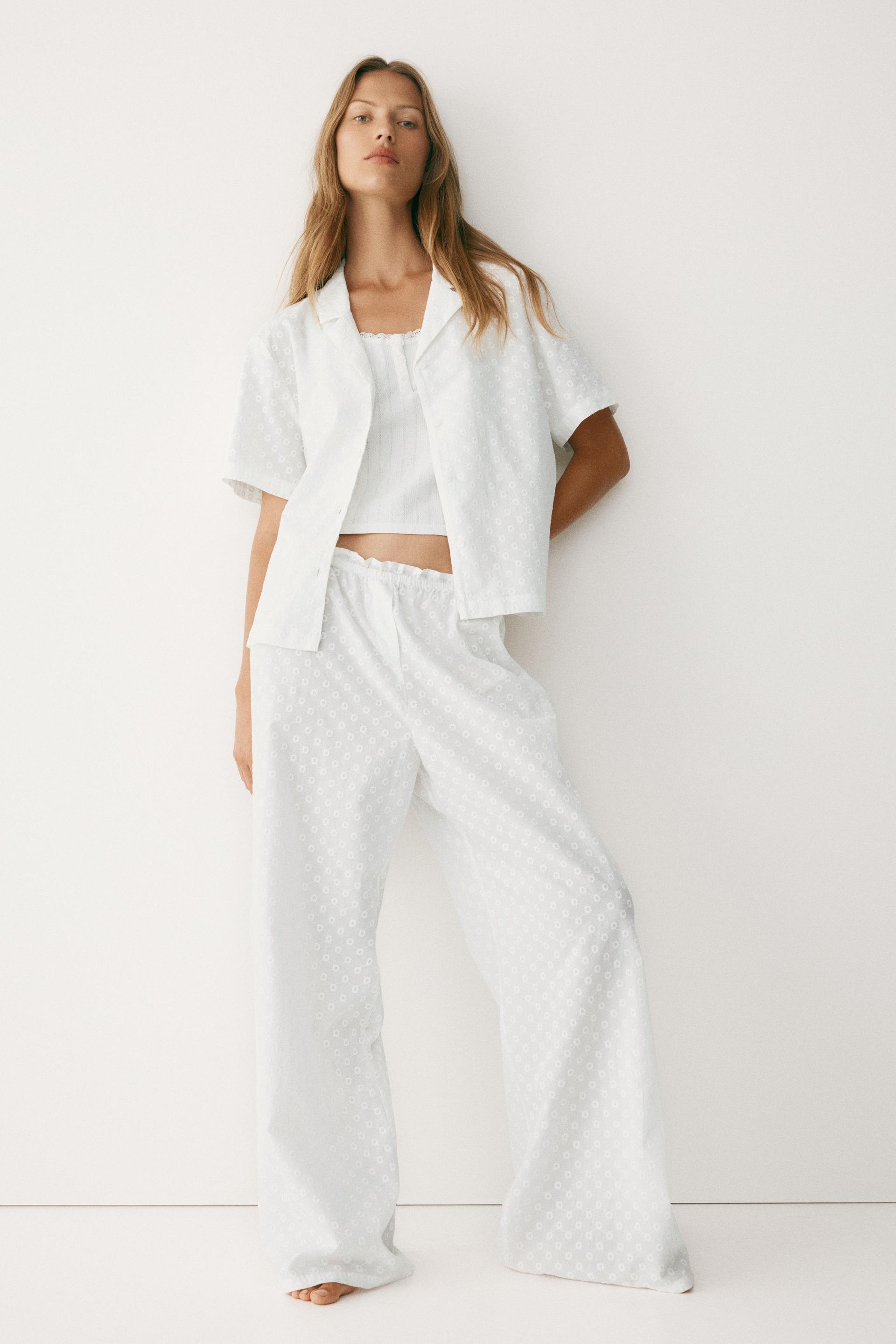 embroidered cotton pajama pants