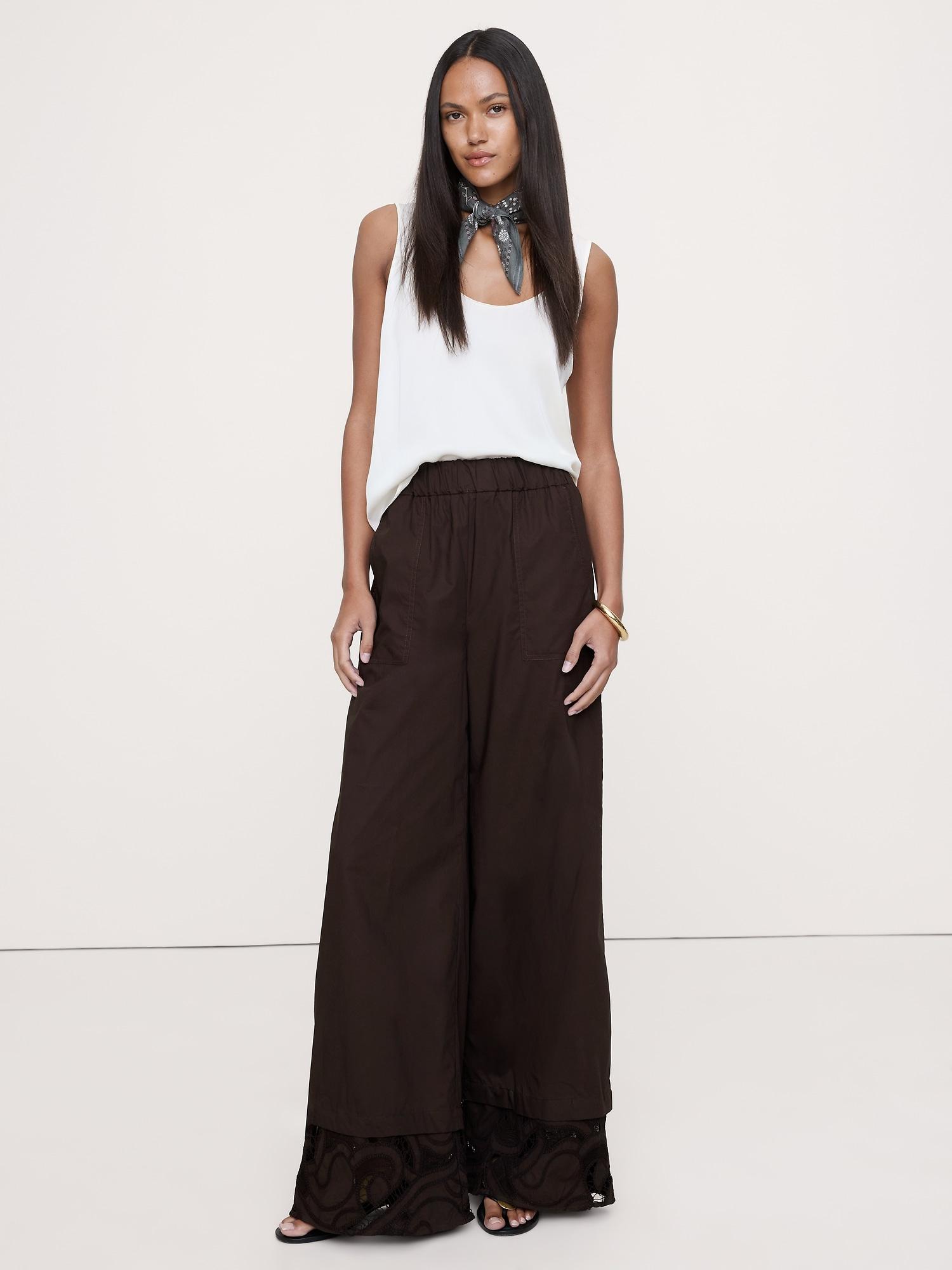 embroidered cotton poplin cropped pull-on pant