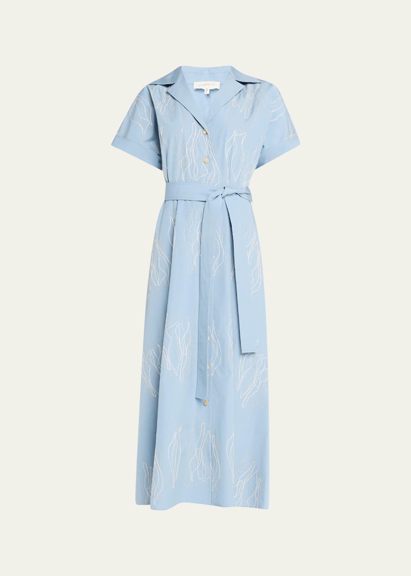 embroidered cotton poplin midi shirtdress