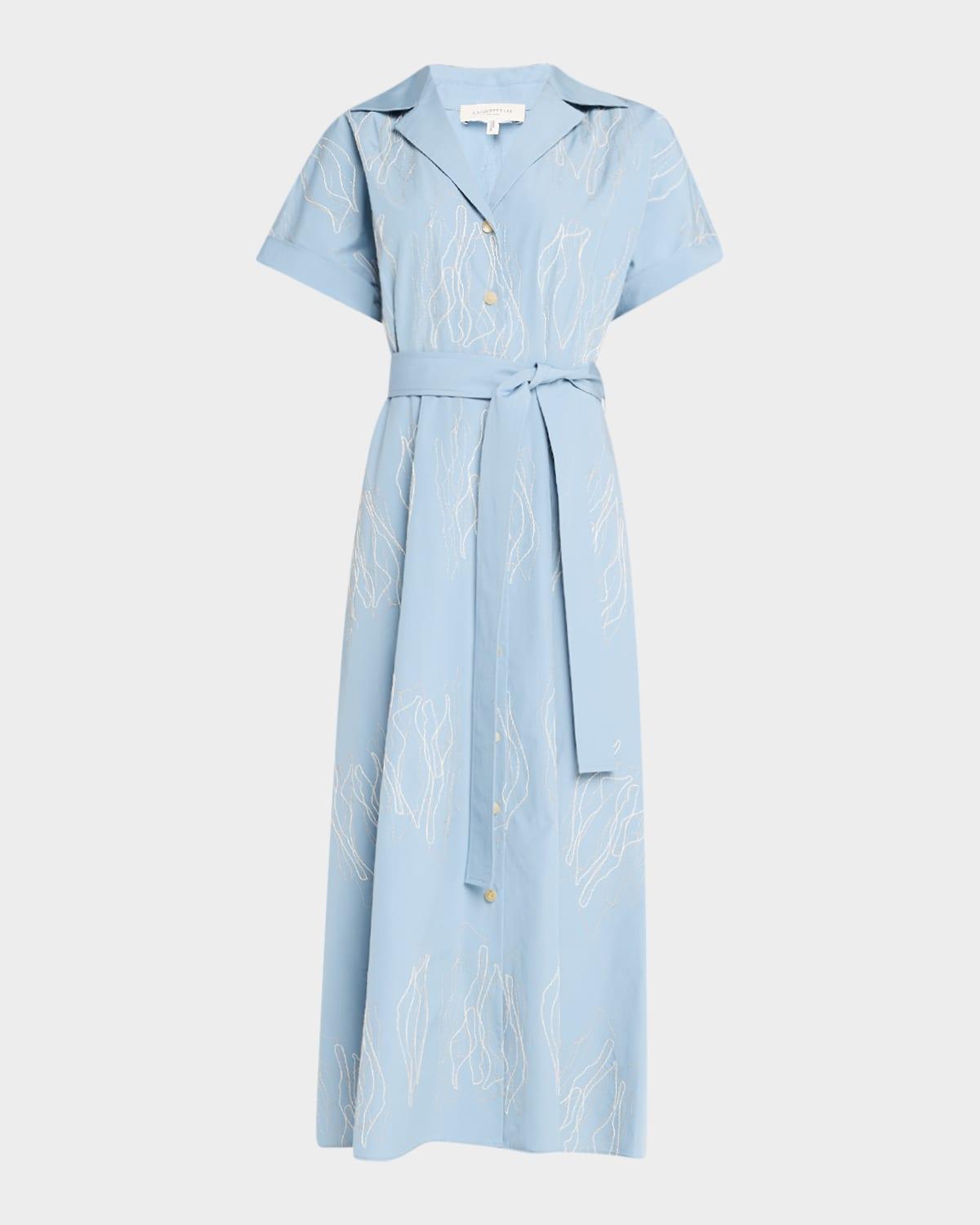 embroidered cotton poplin midi shirtdress