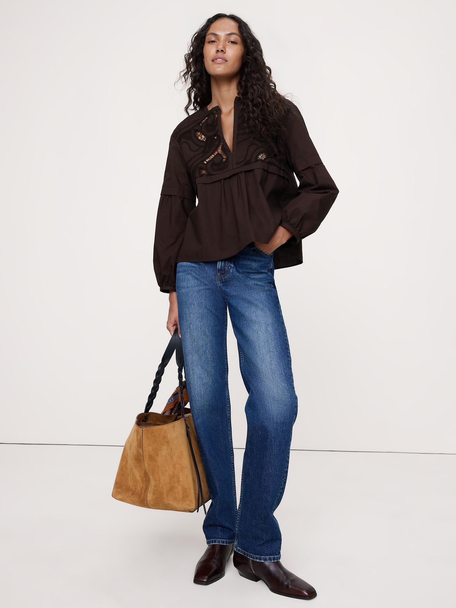 embroidered cotton poplin popover top