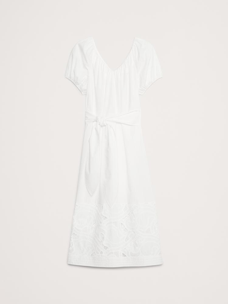embroidered cotton poplin ruched dress