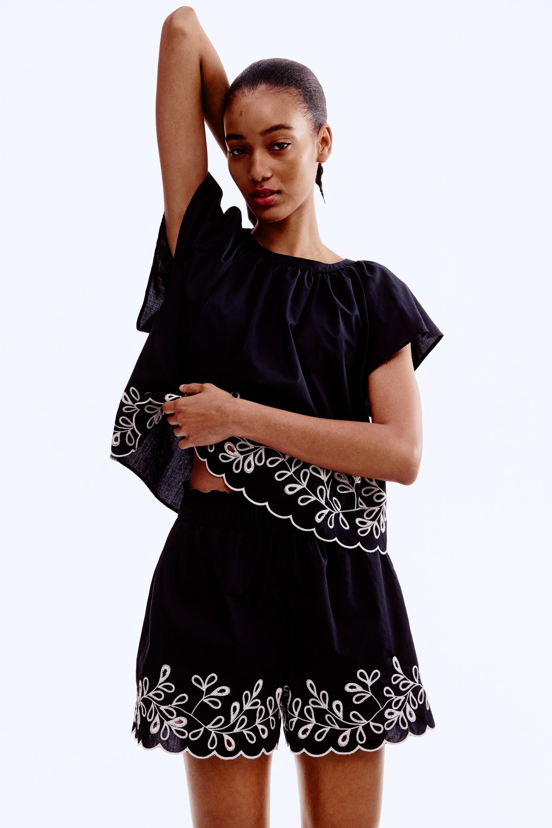 embroidered cotton shorts
