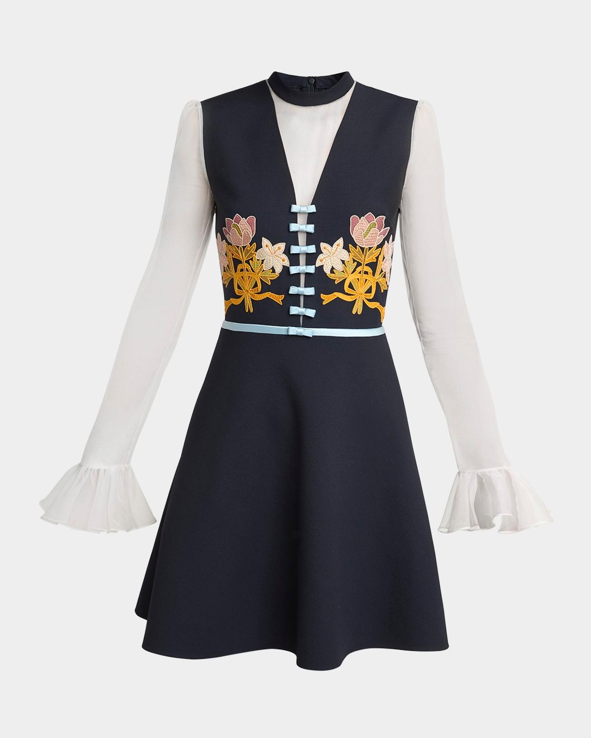 embroidered crepe couture mini dress