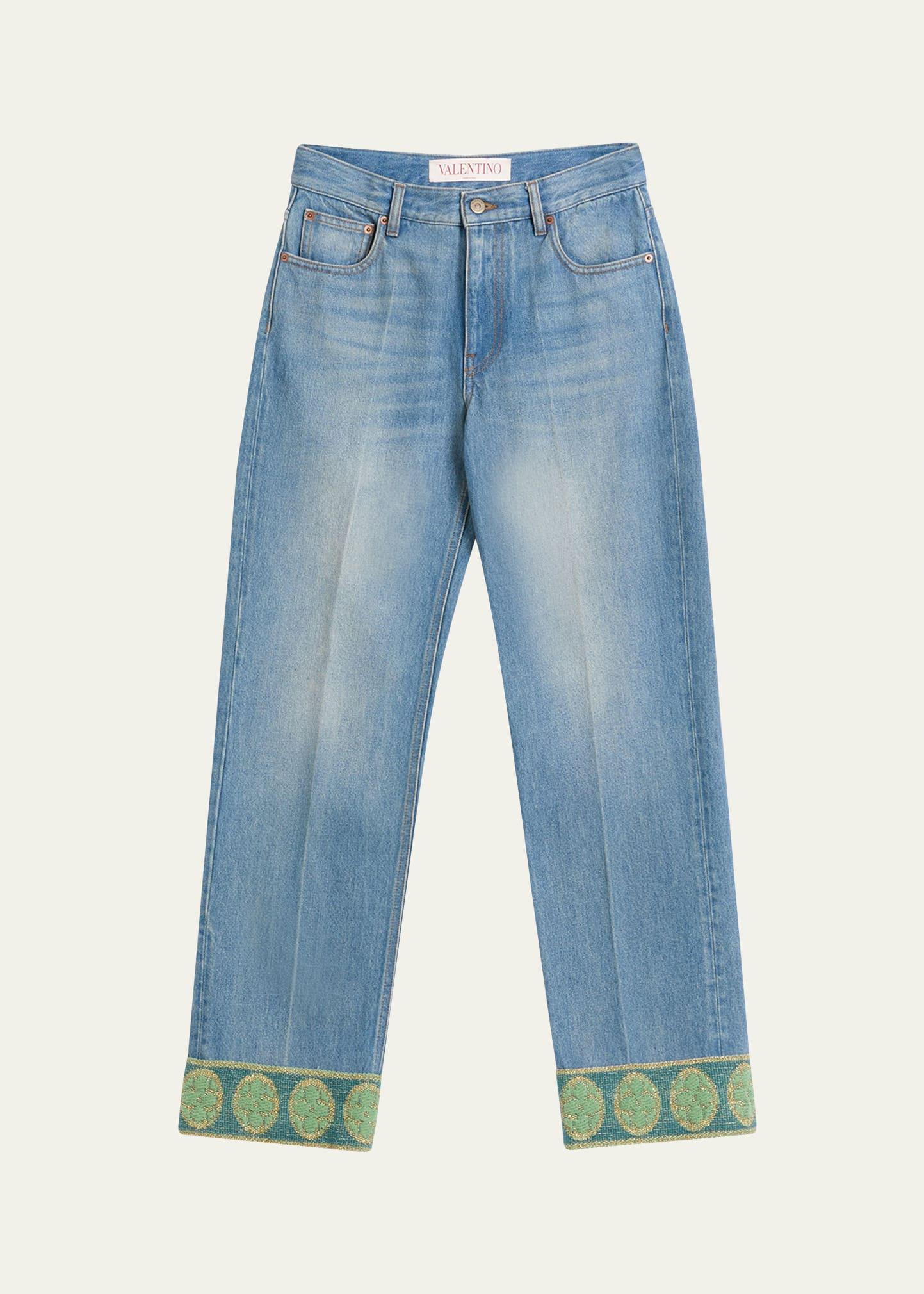 embroidered cuff denim pants