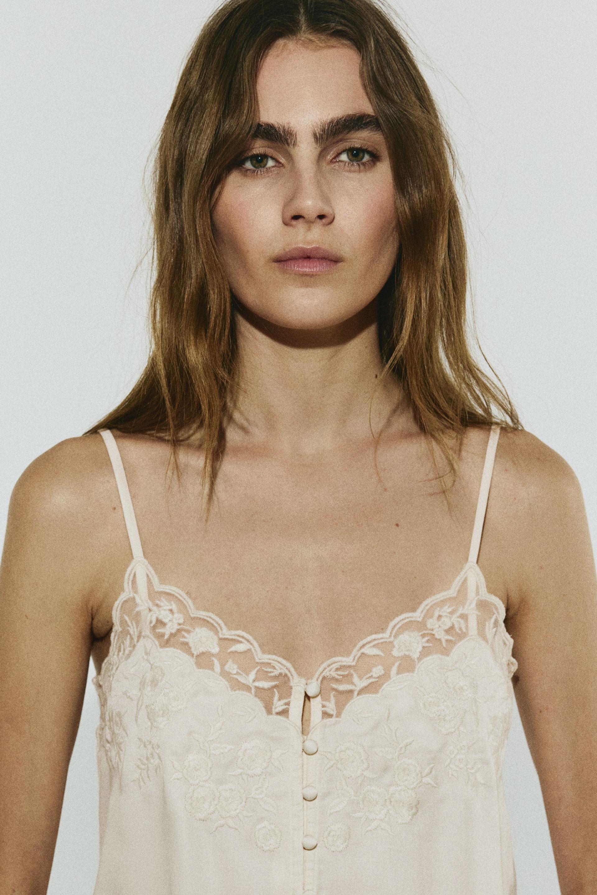 embroidered-detail viscose top