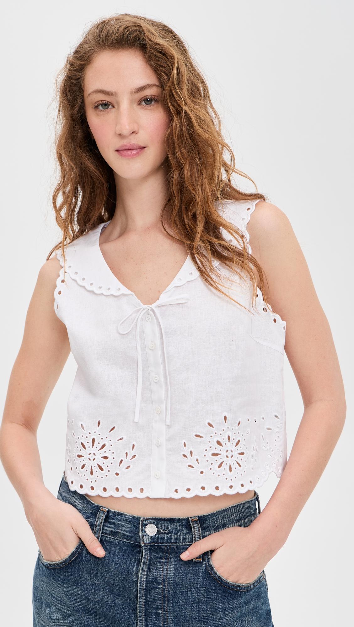 embroidered eyelet sailor top