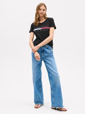 embroidered flag stripe logo t-shirt