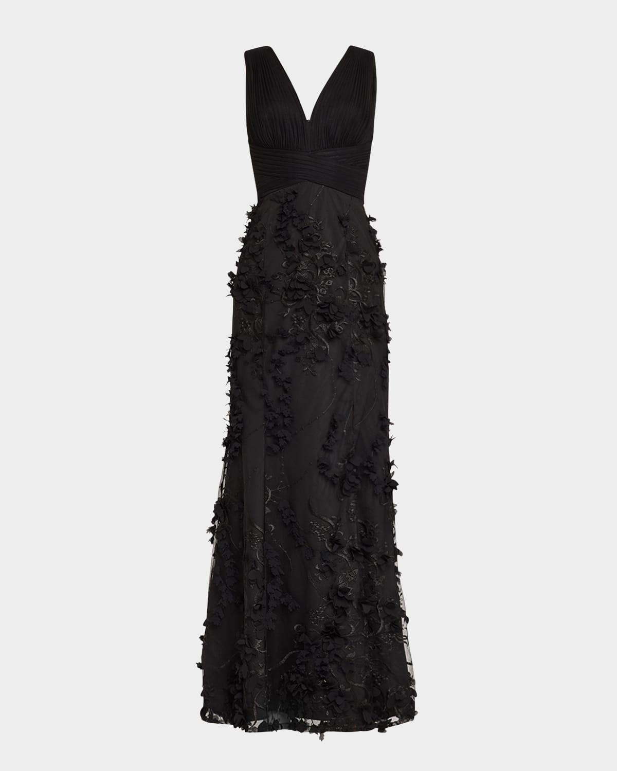 embroidered floral applique gown