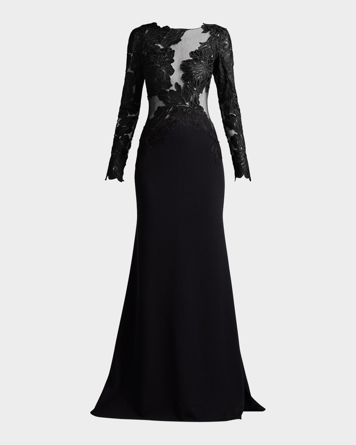 embroidered floral illusion gown