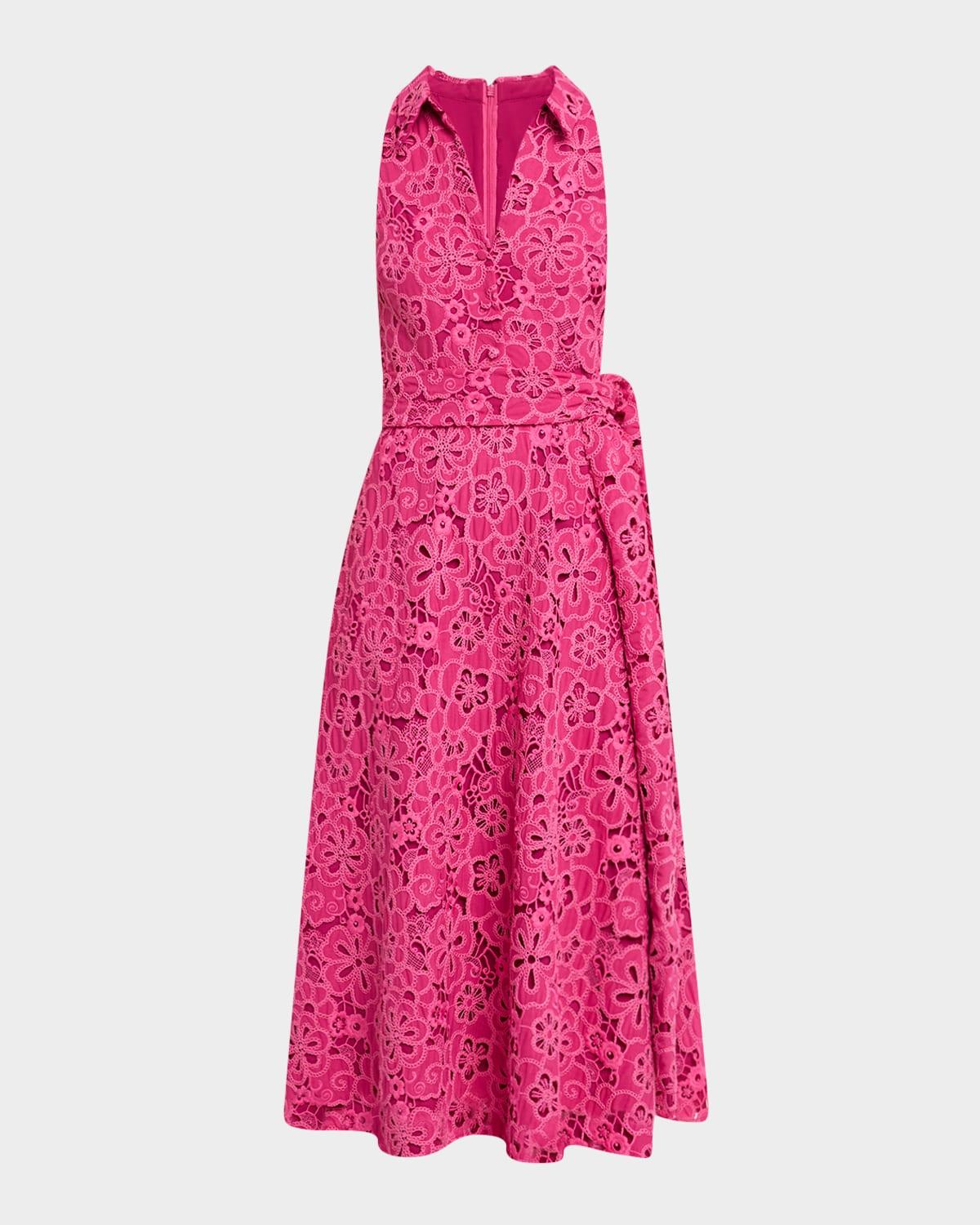 embroidered floral lace halter midi dress