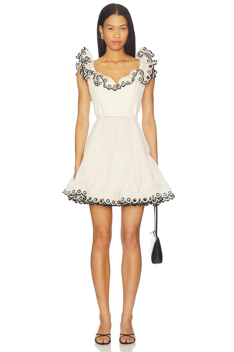 embroidered frilled mini dress