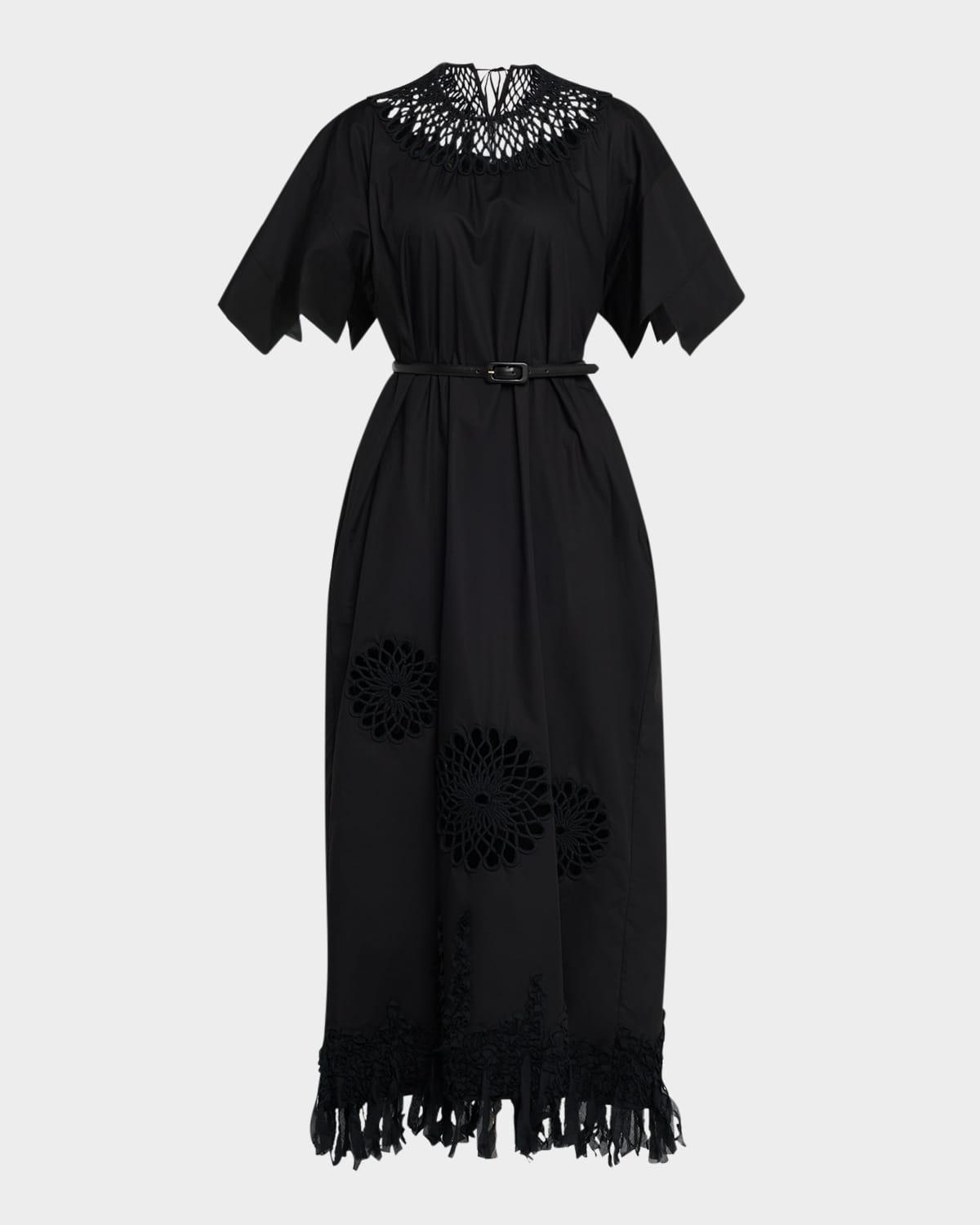 embroidered fringe-hem cotton maxi dress