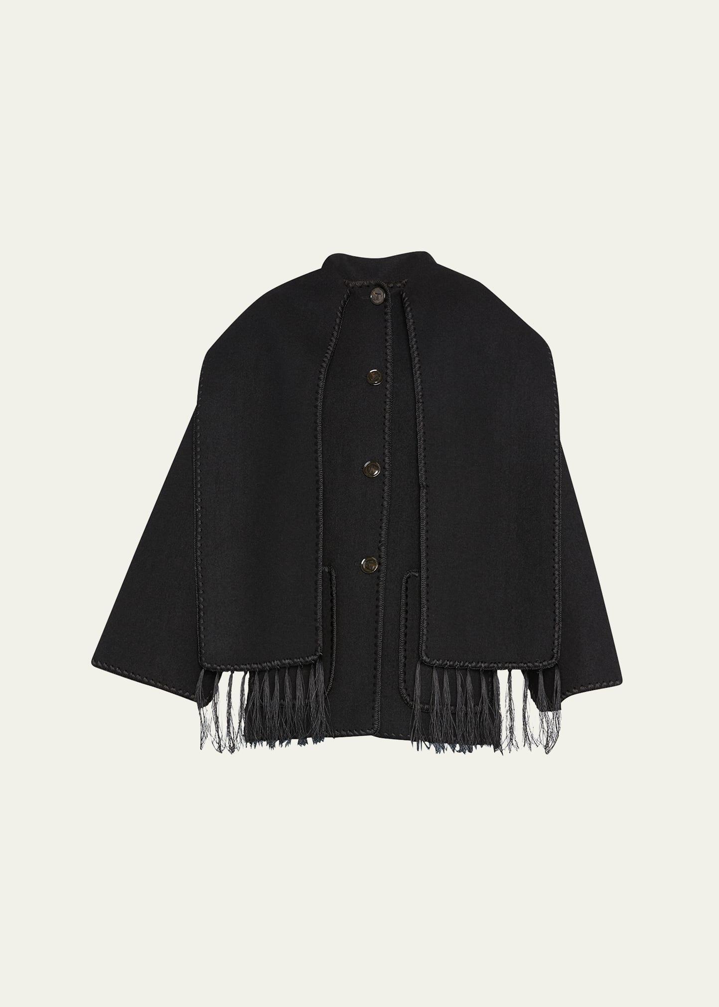 embroidered fringe-trim scarf wool jacket