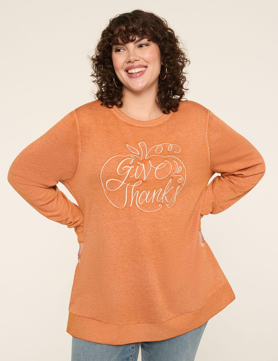 embroidered give thanks graphic sweatshirt