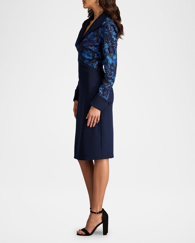 embroidered lace and crepe bodycon dress