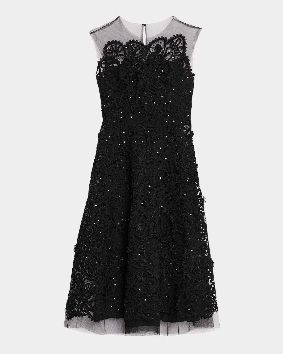 embroidered lace sleeveless midi dress