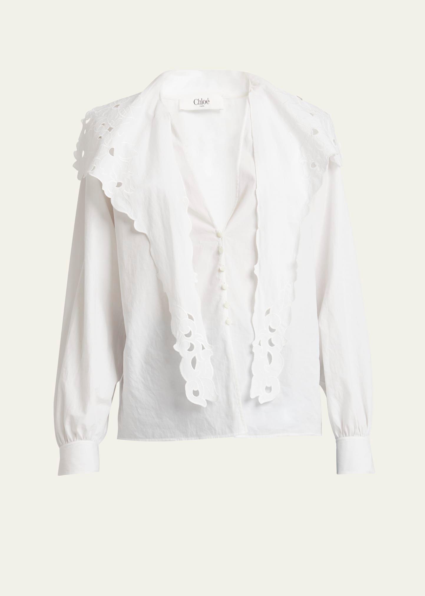 embroidered lavallière cotton shirt