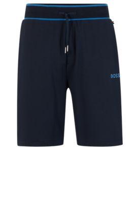 embroidered-logo loungewear shorts in cotton-blend piqu- dark blue men's loungewear