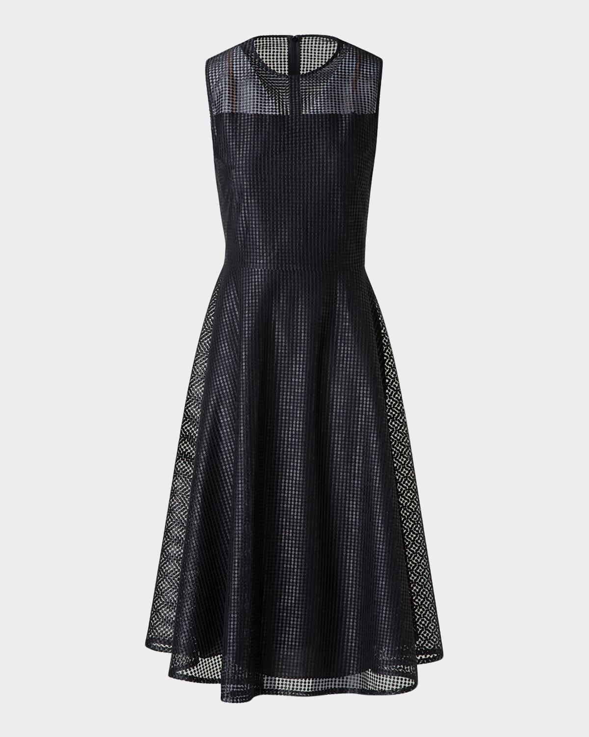 embroidered mesh sleeveless flare dress
