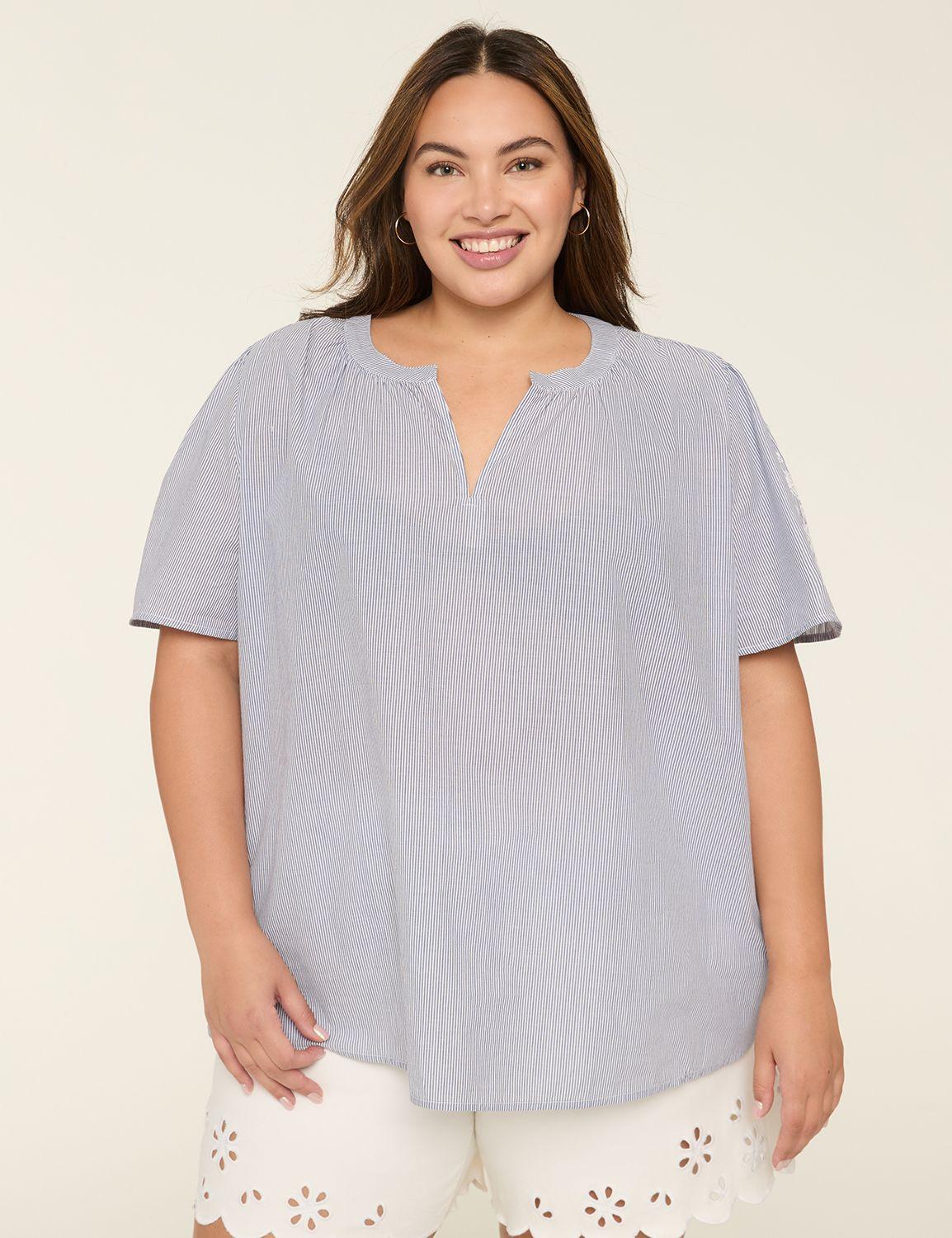 embroidered notch-neck popover top