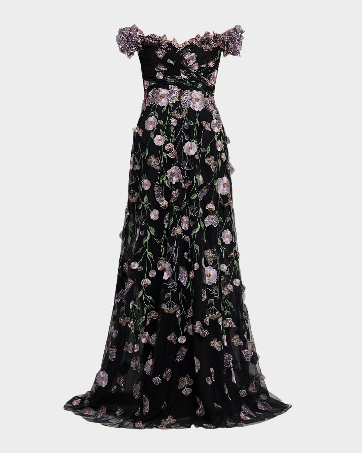 embroidered off-shoulder tulle gown