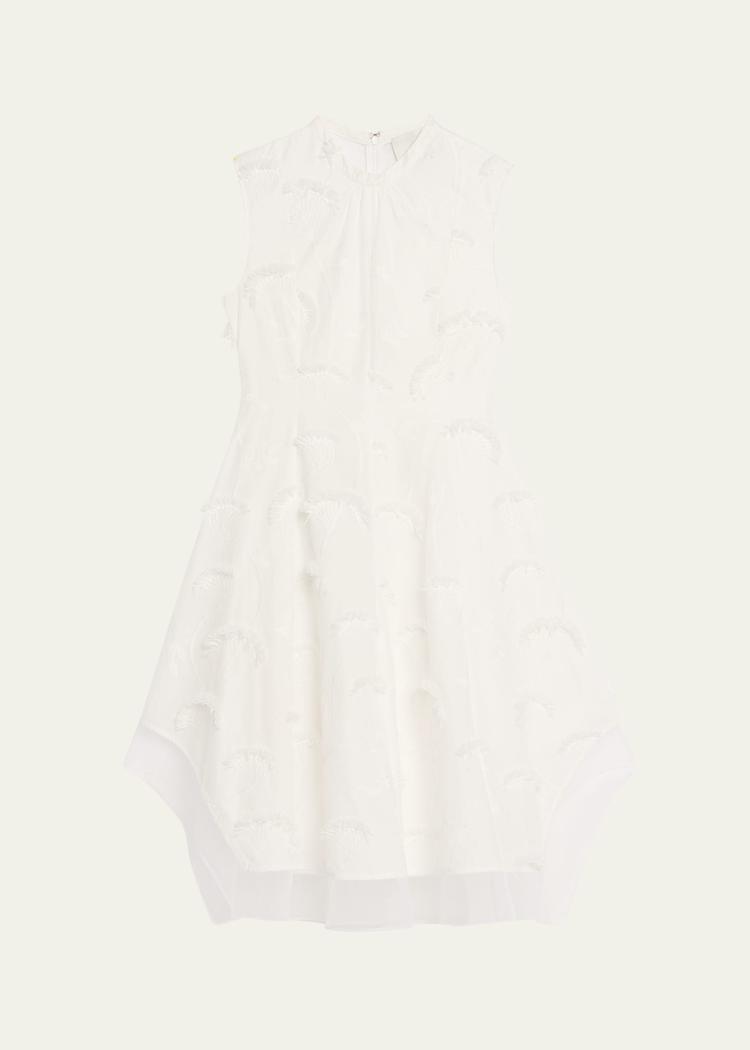 embroidered organza sleeveless midi dress