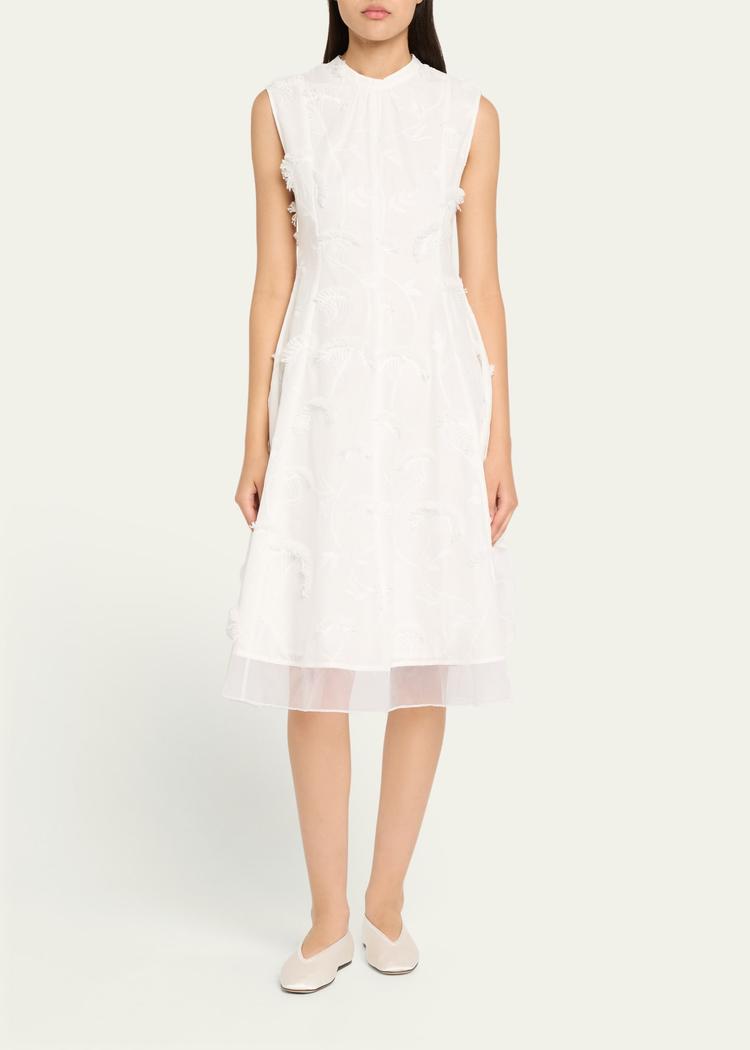 embroidered organza sleeveless midi dress