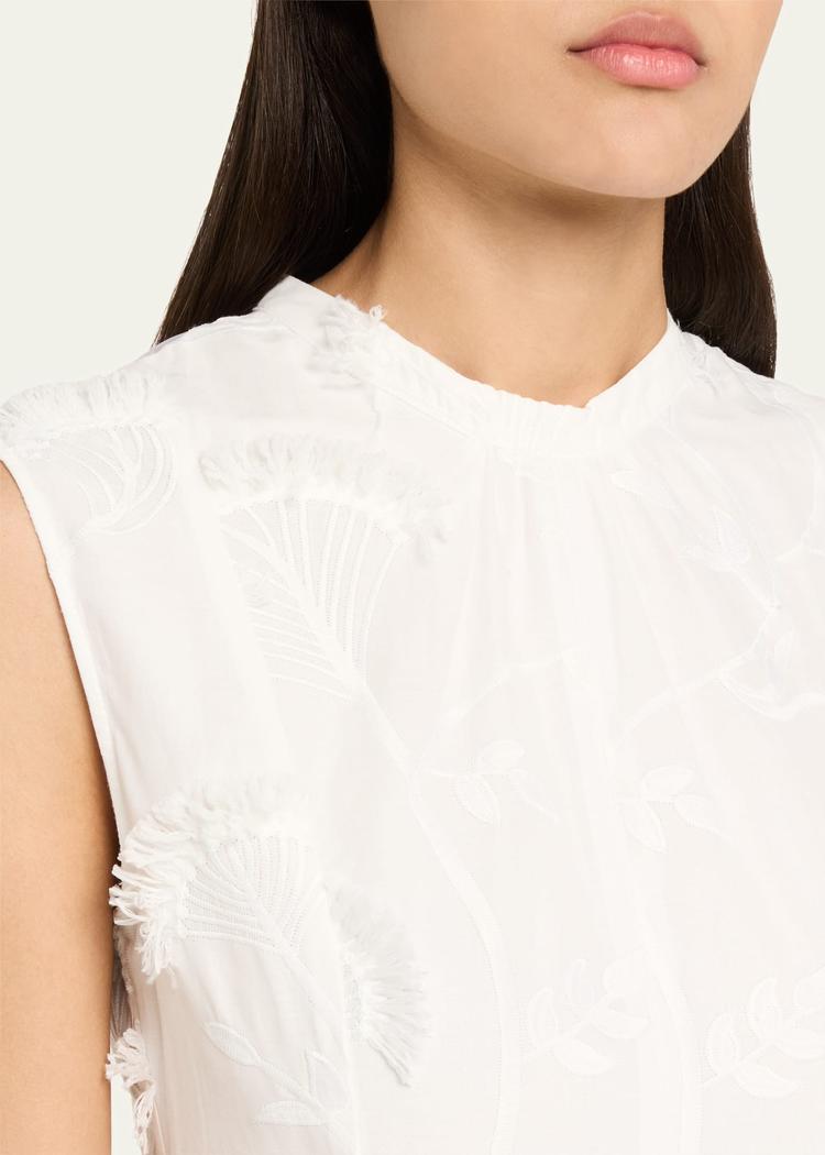 embroidered organza sleeveless midi dress
