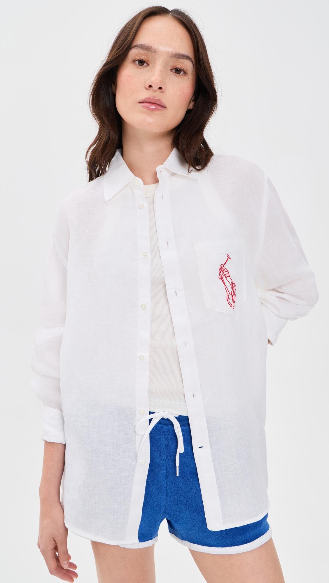 embroidered pocket linen button down