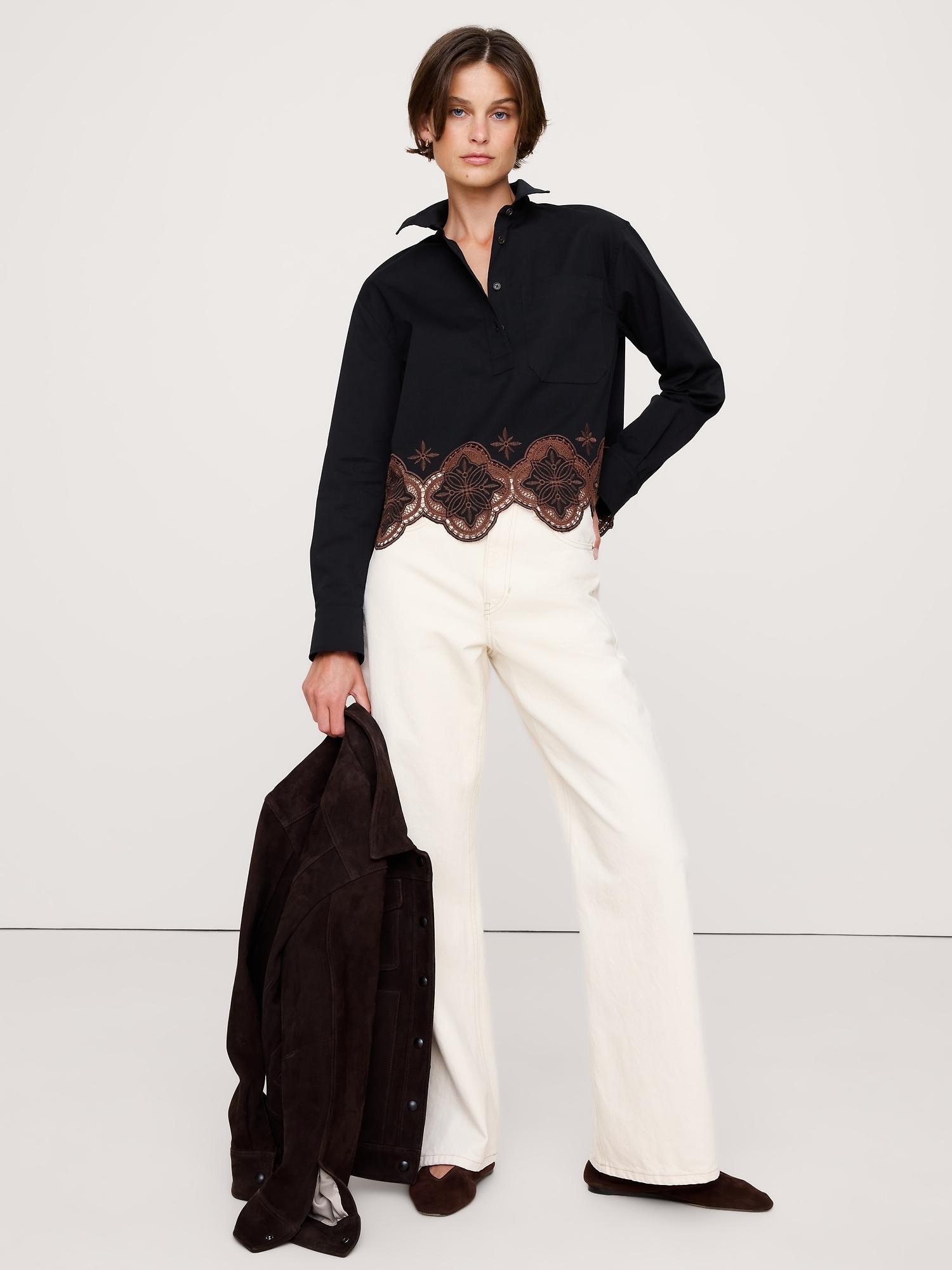 embroidered popover shirt