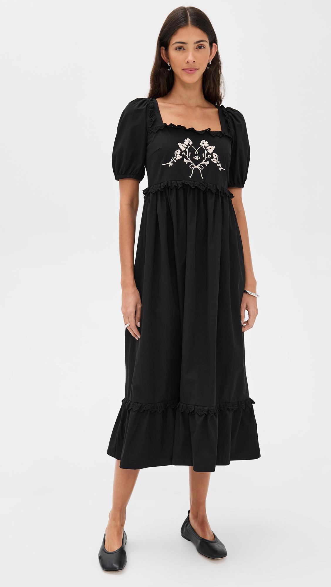 embroidered puff sleeve maxi dress