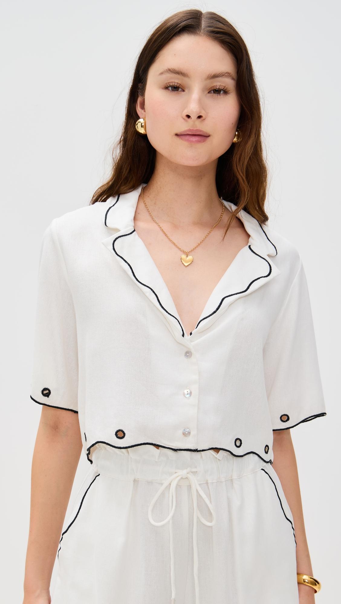 embroidered scallop crop shirt