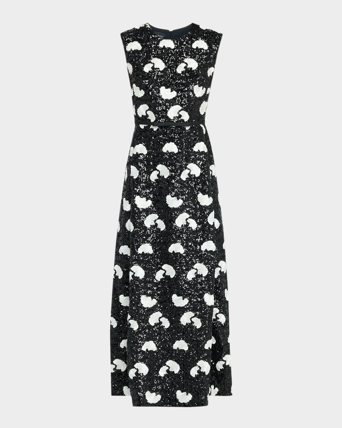 embroidered sequin sleeveless ankle dress