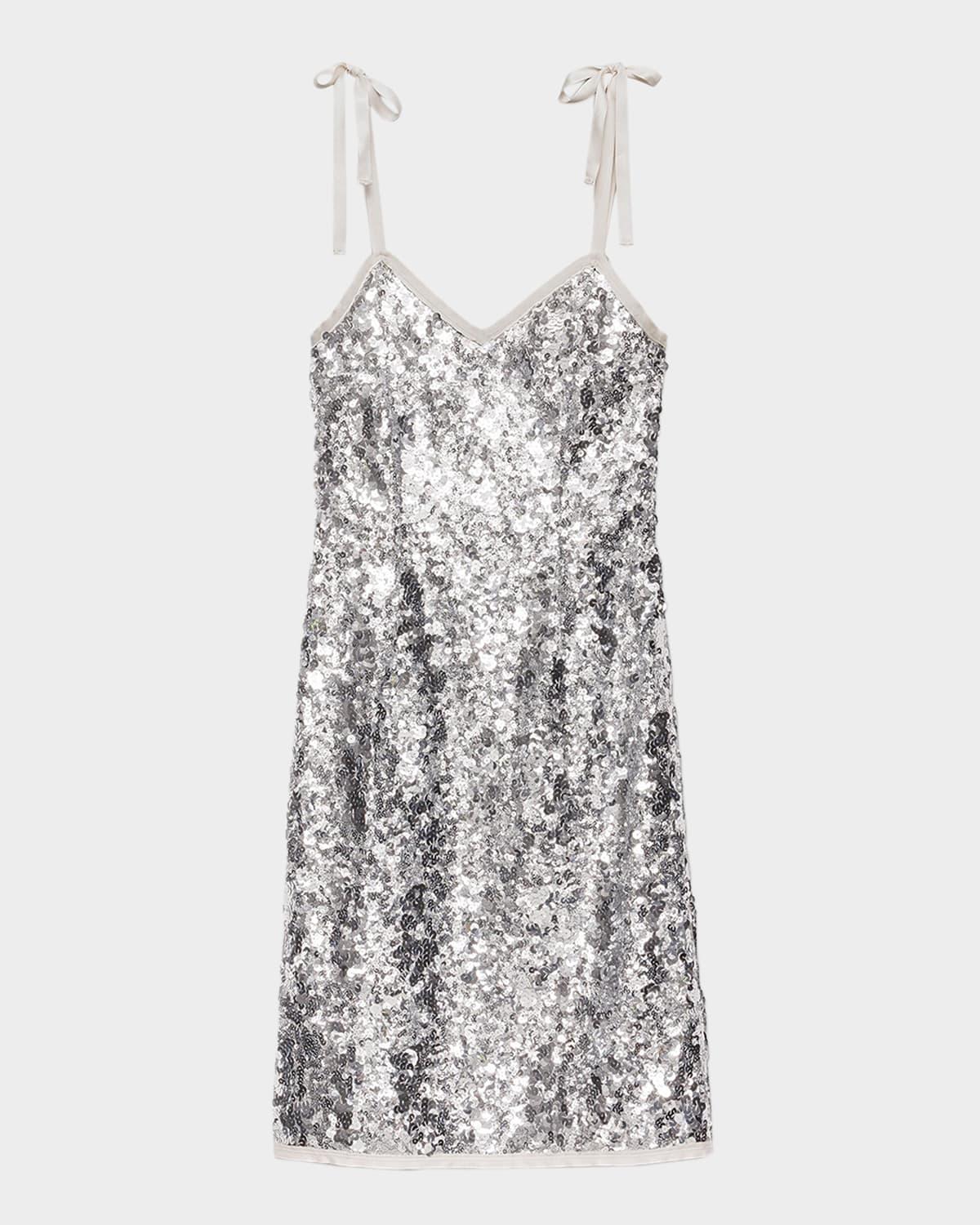 embroidered sequin tie-shoulder midi dress