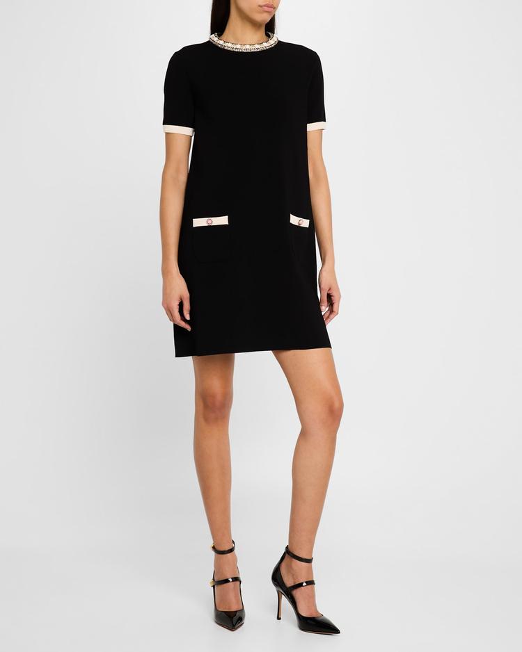 embroidered short-sleeve knit mini dress
