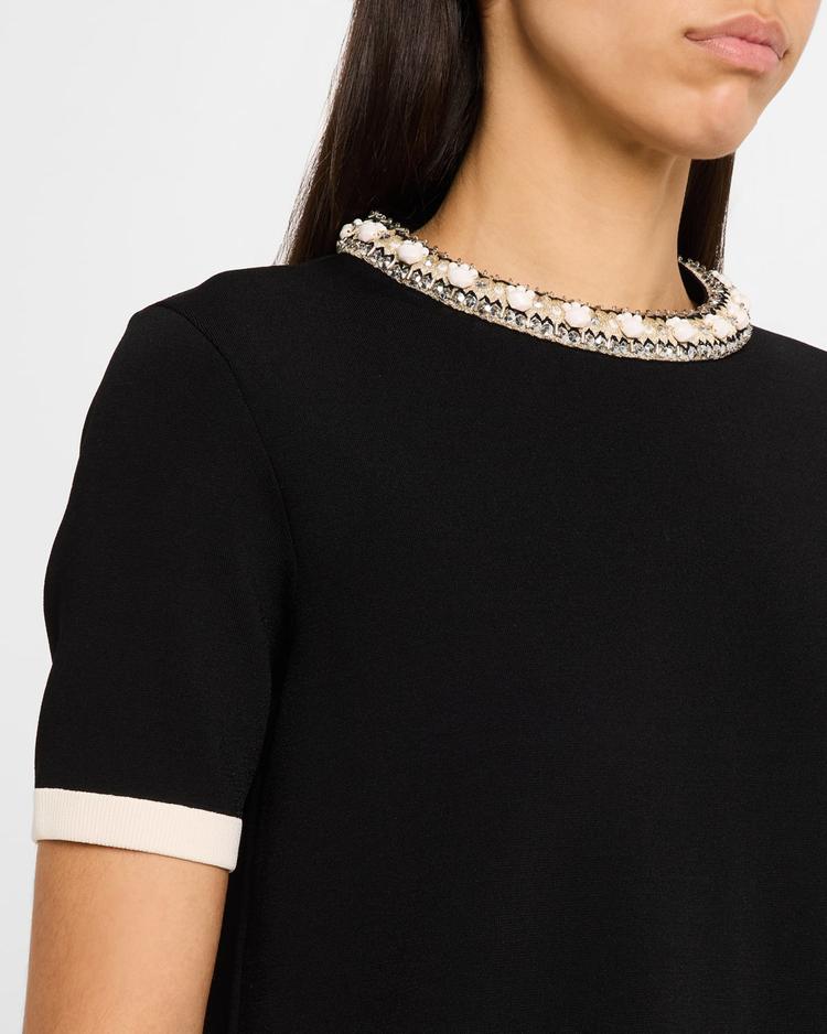 embroidered short-sleeve knit mini dress