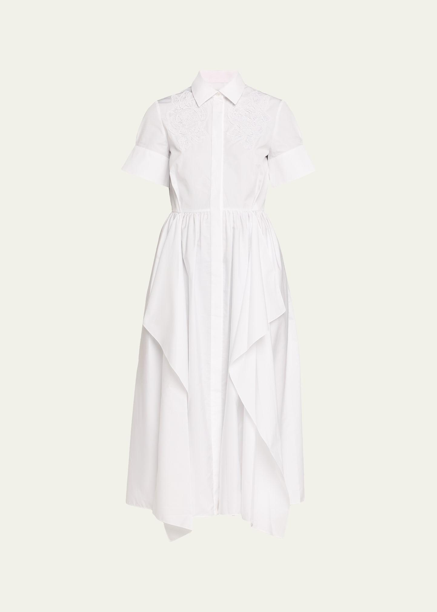 embroidered short-sleeve midi shirtdress
